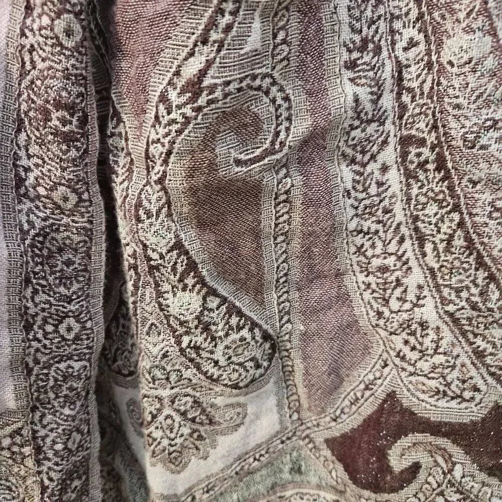 Collection 18 Paisley Print Woven Scarf Wrap W Fringe Lavender Beige Brown Rayon